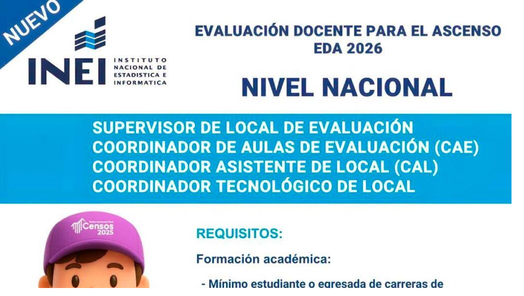 Convocatoria INEI Evaluación Docente EDA 2026, nivel nacional