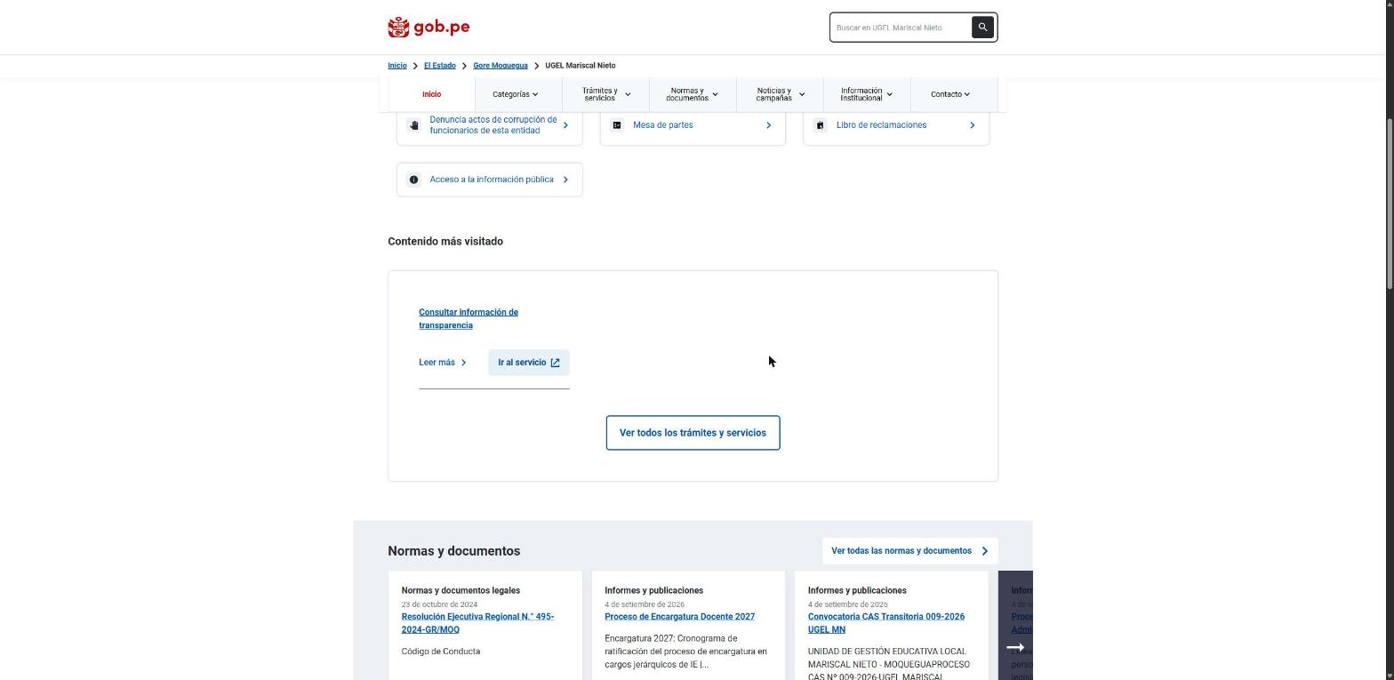 Publicación de la Convocatoria CAS Transitoria 009-2026 en la web de la UGEL Mariscal Nieto