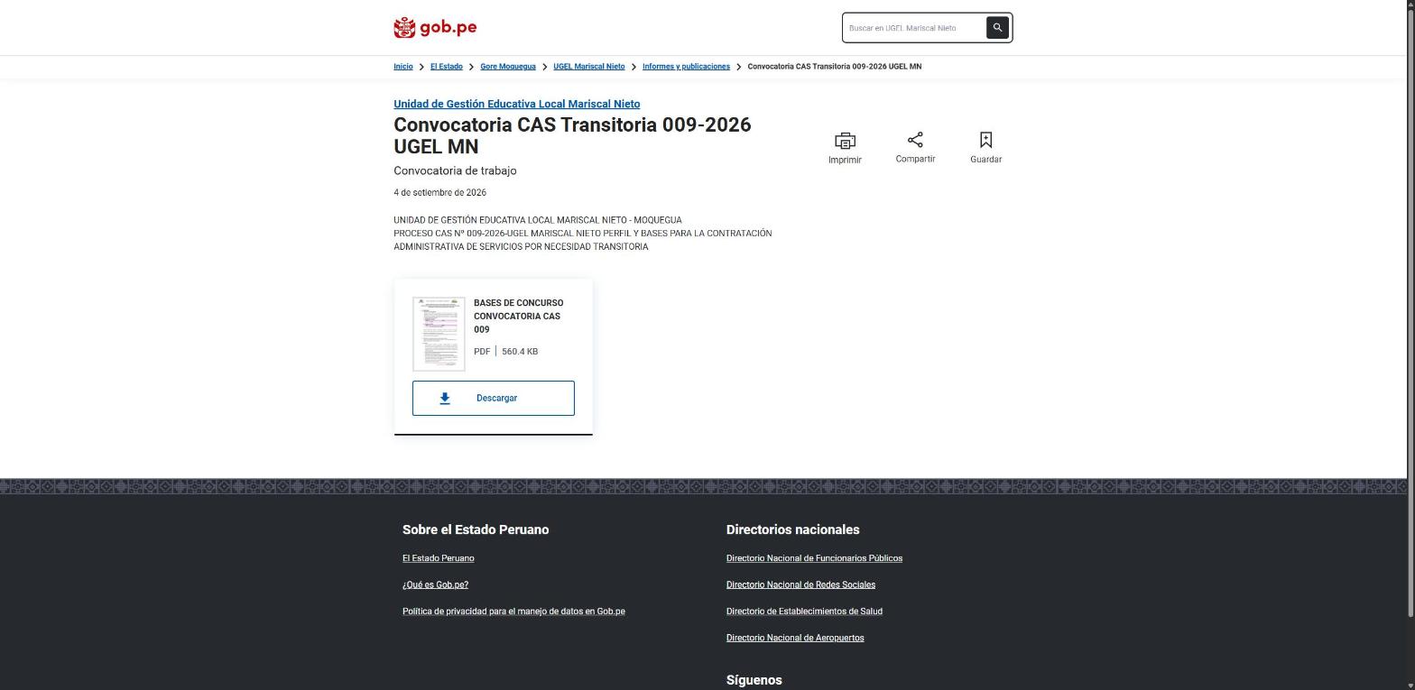 Botón de descarga del PDF de bases de la Convocatoria CAS 009